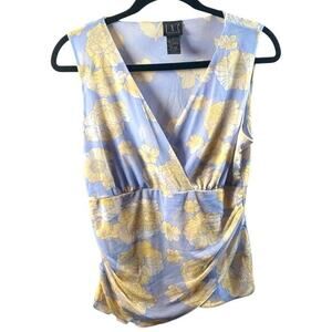 Women’s I.N.C. Sleeveless Wrap Blouse Size L Yellow Floral Print Y2K Style‎ Mesh